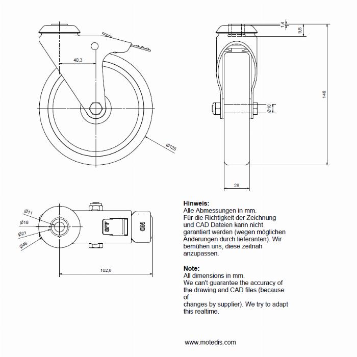 Rollen 125 Rückenloch  mit Bremse