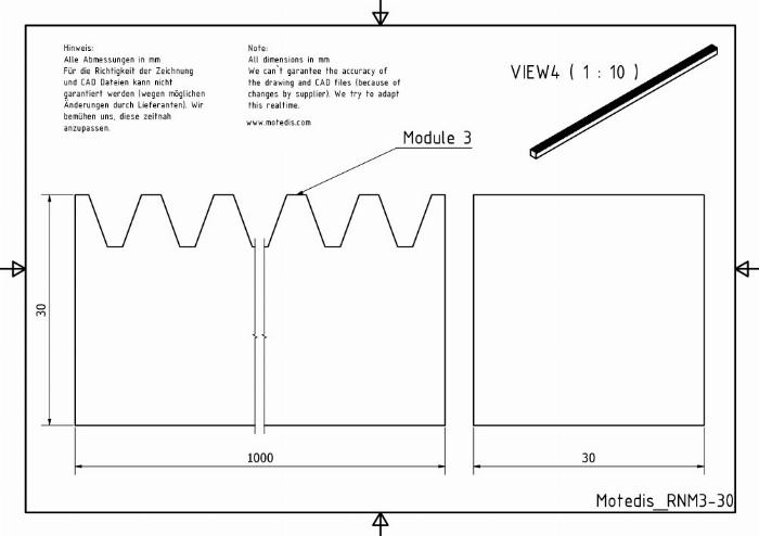 PA Gear rack 30x30 - Module 3 - 1000mm