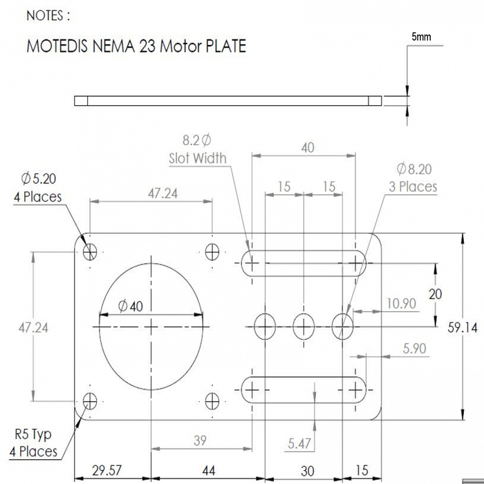 Universal Motorhalter Alu gelasert Nema 23 t=5mm