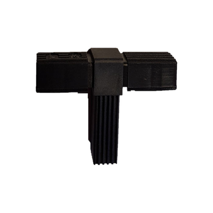 Steckverbinder 2D3 aus PA für Vierkantrohr 25x25x1,5. Länge der Arme: 49 mm. Einteiliger Stecker