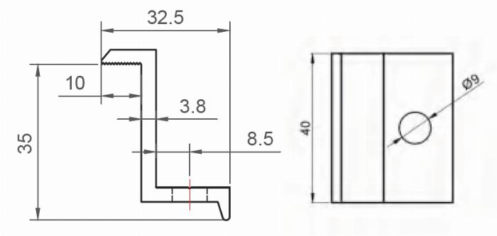 Aluminum end clamp with 9m drilling